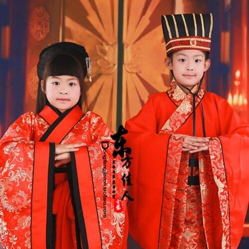 Chinese Traditional Wedding Costume Flower Boy and Girl Costume Hanfu Quju Costume for Kids Childrens Day or Performance