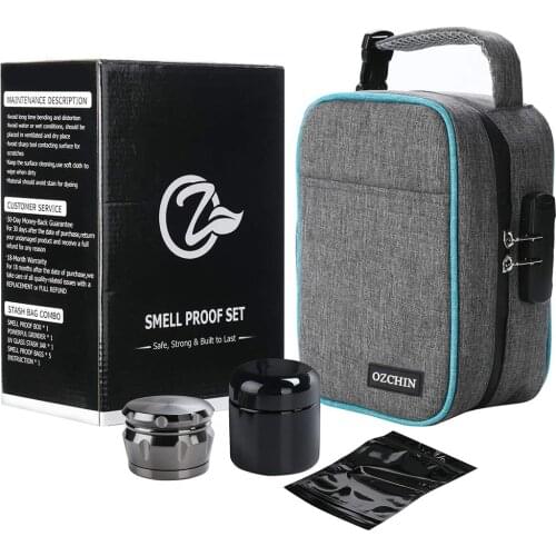 Large Smell Proof Bags Odor Proof Stash Storage Case Stash Box Set Herb Grinder UV Glass Stash Jar