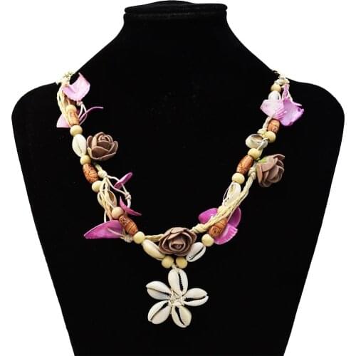 Fashion Bohemian Hand-woven Flower Shell Penadnt Necklace Lady Choker Popular Colorful Sweater Chain Necklaces Women Accessories
