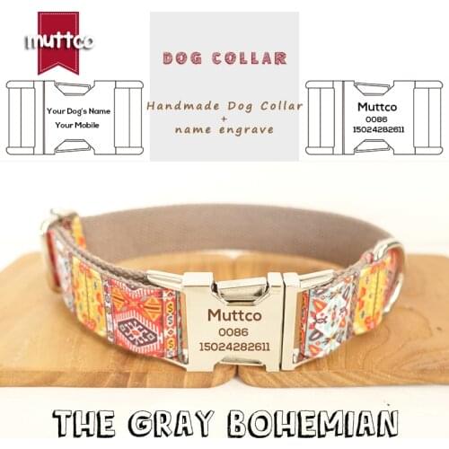 MUTTCO retailing self-design personalized pet collar THE GRAY BOHEMIAN unique folk style dog collars and leashes 5 sizes UDC051