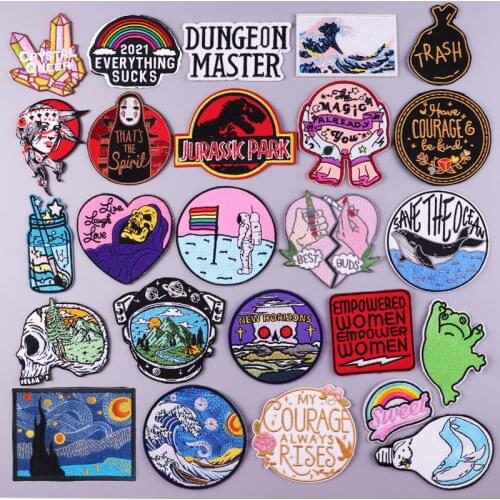 Letter/Wave Patch DIY Embroidery Patches For Clothing Iron On Patches On Clothes Embroideried Patch Whale Stripe for jacket DIY