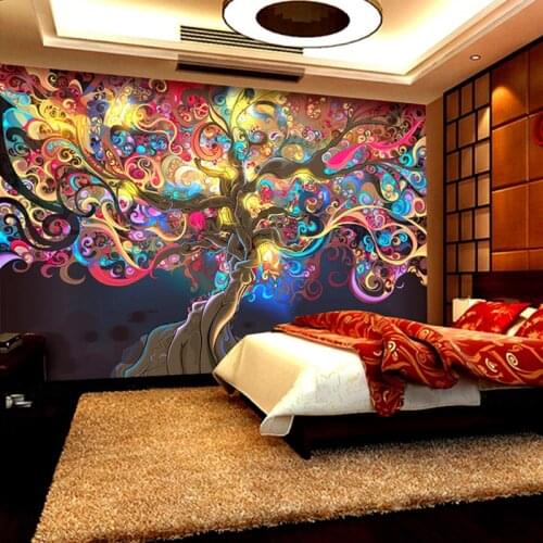 Bacal Photo Wallpaper Art 3D Stereo Colorful Tree Fluorescent Wall Paper Modern Restaurant Clubs KTV Bar Backdrop Wall Murals