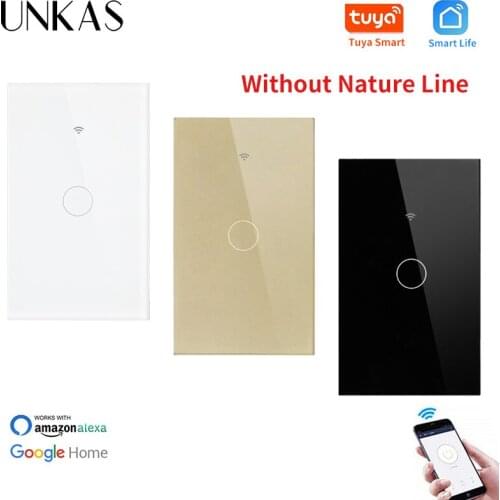 UNKAS 1 Gang 1 Way US Standard Smart Home Automation Wall Switch Glass Panel Tuya Smart Life APP Wall Switch Single Fire Line