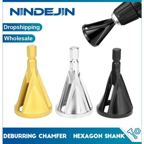 NINDEJIN External Deburring Chamfer Tool Drill Bit Burr Remover Tool HSS Hexagon Shank for Copper Aluminum Steel