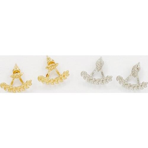 New Design Two Branches Golden Silver Plated Long Leaf Fashion Stud Earrings Women piercing Jewelry