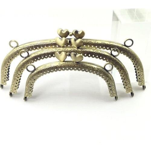 Wholesale heart buckle embossed bronze color women metal purse frame 12.5cm 16.5cm 20.5cm 25cm bag clasp hardware 10pcs/lot