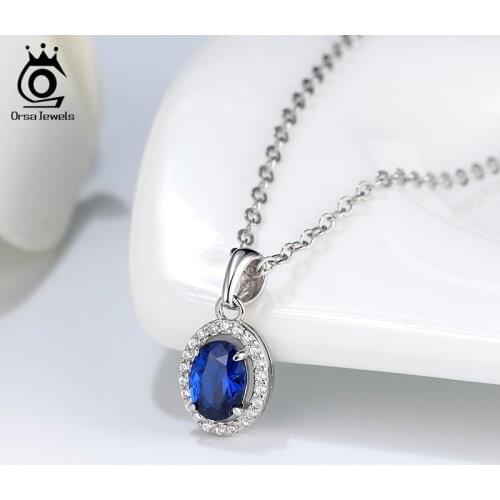ORSA JEWELS Luxury Necklaces Oval High Quality Zirconia Pendant Genuine 925 Sterling Silver Necklace Fashion Party Jewelry SN201