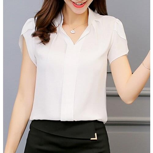 Autumn Summer Plus Size 3XL White Shirt Female Big Sizes Short Sleeve Shirt Fashion Bodycon Casual Chiffon Blouse Tops