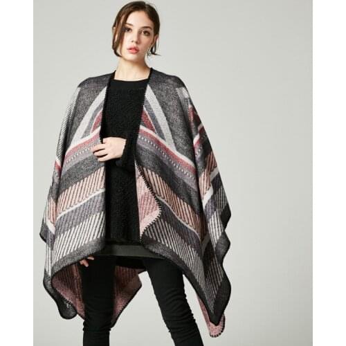 Autumn and Winter Women Ponchos New Style Female Capes European and American Cashmere Cloak Large Border Jacquard Fork Shawl