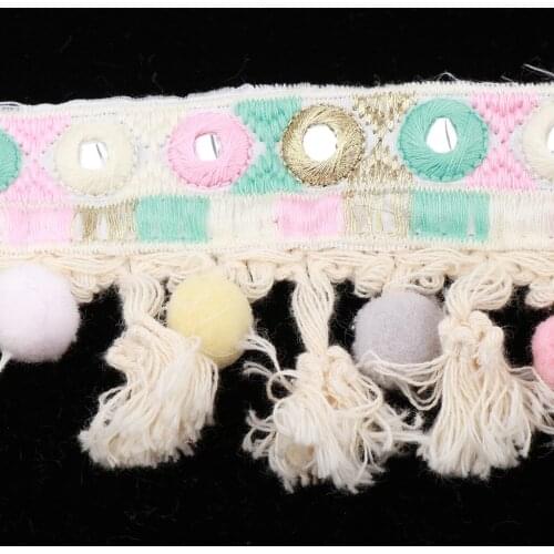 Prettyia 1 Yard Weaving Ribbon Fringed Trim Jacquard Fabric Sewing Crafts