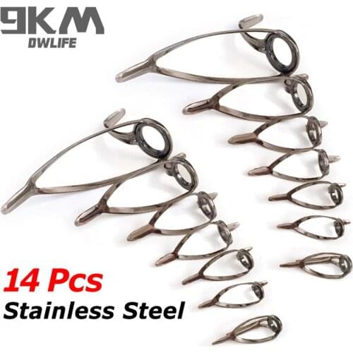 Fishing Rod Guides Tip Tops 14Pcs Sea Heavy Duty Stainless Steel Replacement Fishing Accessories Ceramic Eye Ring Repair 4~14mm