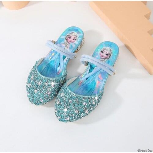 Girls Sandals Rhinestone Frozen Elsa Dance Kids Shoes Children High Heel Princess Shoes Glitter Leather Party Dress Wedding