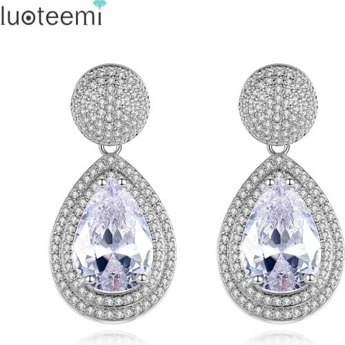 LUOTEEMI High Quality Drop Earrings for Women Bridal Wedding Engagement Water CZ Stone Crystal Fashion Jewelry Christmas Gifts