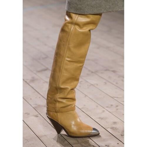 Sestito Newest Women Brand Designer Shoes Lady Fashion Metal Pointed Toe Spike Heels Thigh High Boots Girls Over-the-knee Boots