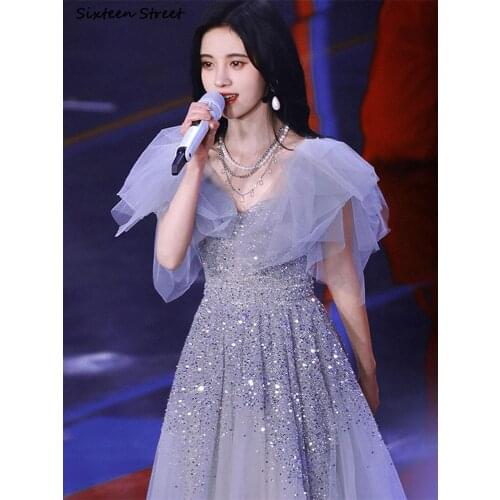 Mesh Evening Dresses Long Luxury V-neck Short-sleeve High Waisted Party Maxi Dress Vestido Woman Clothing Bling Elegant Dress