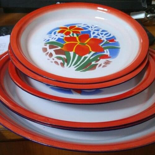 Old style nostalgic enamel plate, Enamel Tea plate, enamel fruit plate, Chinese style. 40cm tray, 2 pieces and 1 package