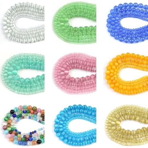Stylish Natural Stone Beads Glassy Cat-eye Beads 15''4/6/8/10/12mm For Jewelry Making DIY Charms Bracelet Earrings Accessories