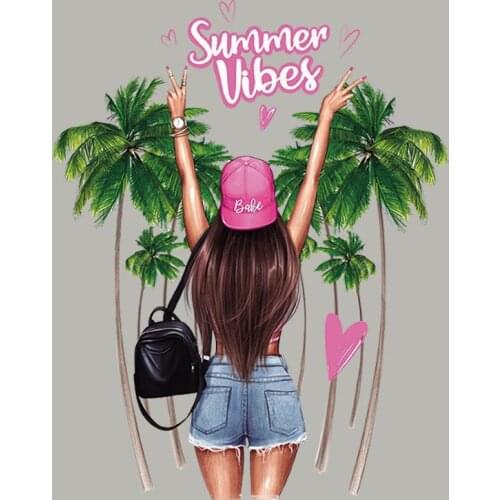 Iron On Patch Patterns For Clothing Heat Transfer Appliqued Vinyl Fashion Tops Diy Iron-On Transfers For Clothing Summer Girl