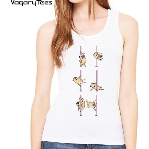 VagaryTees Newest Funny Pugs Dance Tank top Womens Pugs Pole Dancing Printed High Quality Hipster Sleeveless Shirts