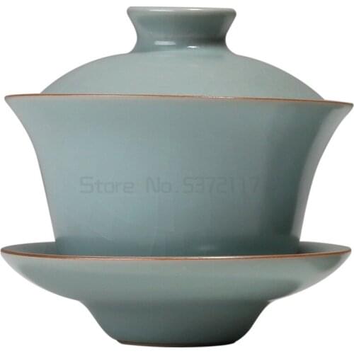 Vintage Ru Kiln Kung Fu Pu'er Tea Bowl Chinese Ceramic Gaiwan Household Tea Tureen Teacup Teapot Drinkware Teaware Gift