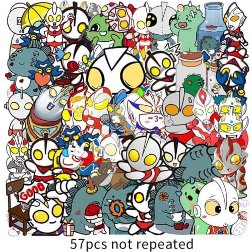 57Pcs/Lot Pvc Waterproof Cartoon Anime Ultraman Stickers For Laptop Luggage Children DIY Playing Stickers Classic Toys Gifts