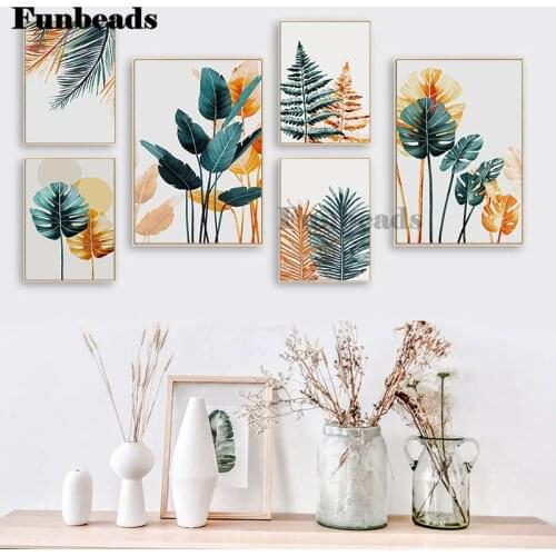 5D DIY home decor with full square, round diamond painted cross stitch in green and gold leaf rhinestone embroidered FF4239