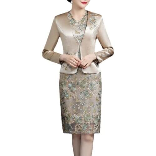 Chinese style cheongsam skirt 2021 new high-end wedding mother four seasons two-piece suit