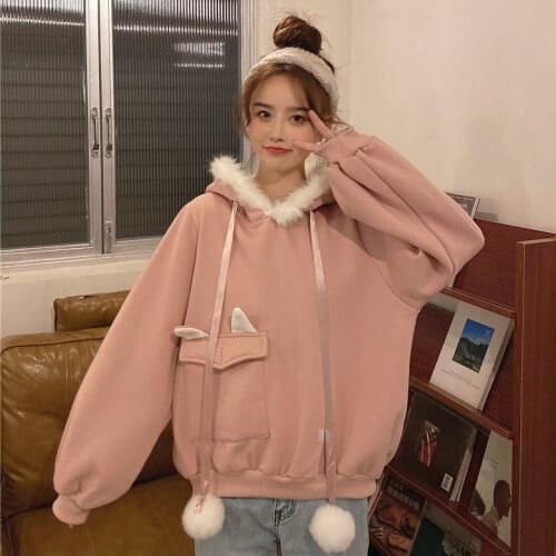 Women Hoodies Sweatshirts Rabbit Ears Long-Sleeved Sweater Womens Autumn and Winter Clothing Large Size Lazy Coat Ropa Mujer