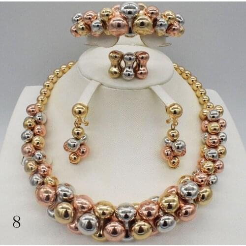Hot style African beads wedding jewelry set dubai gold-color Nigeria classic zircon Necklace women Bangle Earring Ring