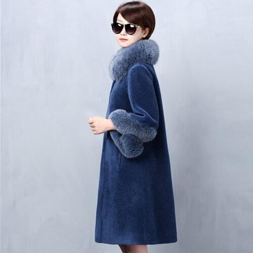 Real Fur Coat Winter Jacket Women Clothes 2020 Sheep Shearling 100% Wool Coat Female Fox Fur Collar Long Jackets MY4567