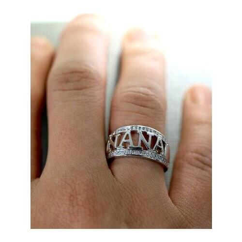 Creative Fashion NANA Hollow Letters Womens Ring Simple Natural Alloy Crystal For Mothers Day Ring Jewelry 2021 Accessories