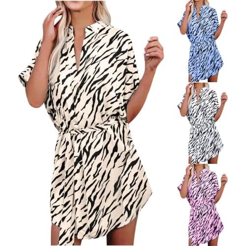 2021 Women Lapel Long Sleeve Autumn Shirt Dress Zebra Printed Split Dresses Elegant Work Office Vestidos Female Tunic Robe