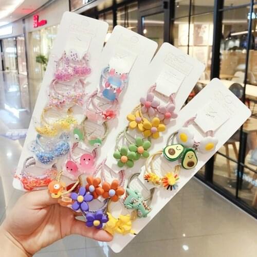 10Pcs/Set Children Cute Cartoon Flower Fruit Rubber Bands Girl Sweet Princess Elastic Hair Bands Scrunchies Kid Hair Accessories