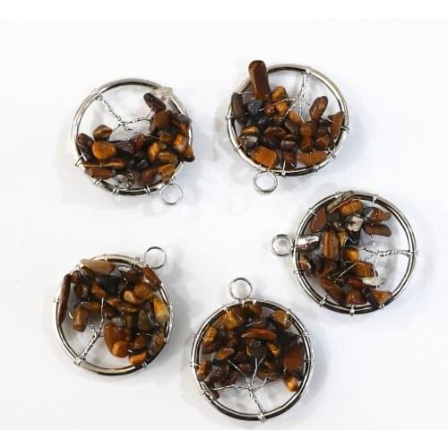 10pcs/Wholesale Reiki Jewelry Tiger Eye Stone Agates Natural Stone Tree of Life Pendant Necklace for Women Healing Crystal