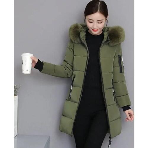 2021 Winter Jacket Hooded Fur Collar Women Parkas Outwear High Quality Parkas Female Slim Paddinh Parka Women Mid-Long Coats