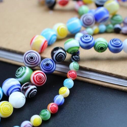 40cm 6 8 10 12mm Lampwork Glass Beads With White Circles loose beads Round Shape Mix colors Colorful Beads for jewelry making