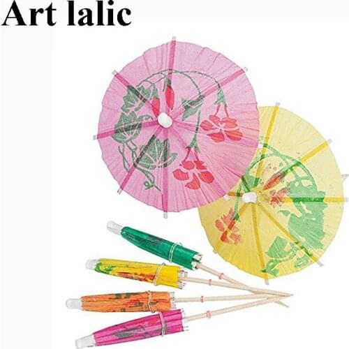 50 pcs Paper Cocktail Parasols Umbrellas Drinks Fruit Cupcake Topper Decor Sticks Wedding Birthday Beach Pool Party Supplies