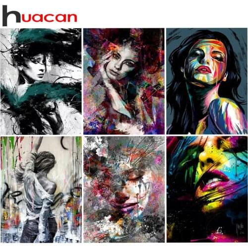 Huacan Diamond Painting Woman Wall Stickers Diamond Embroidery Mosaic Portrait Cross Stitch Decoration For Home