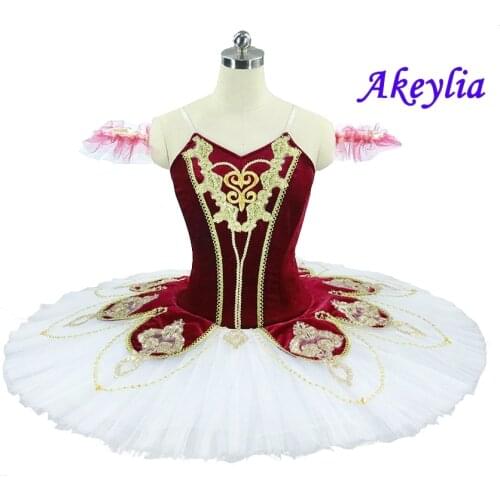 Red wine white Ballet Tutu Professional Velvet Girl Women Dark green Pancake tutu Fairy Ballet Stage Costume Burgundy Gold Dress
