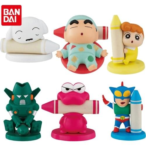 Bandai Genuine Gacha Crayon Shin-chan Crayon Graffiti Doll Ornaments 2 Action Kamen Nohara Himawari Anime Figures Model Toys