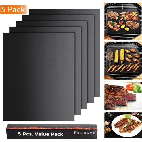 Free Shipping Grill Mat Set of 5, Non-Stick BBQ Grill & Baking Mats, FDA Approved, PFOA Free, Reusable and Easy to Clean