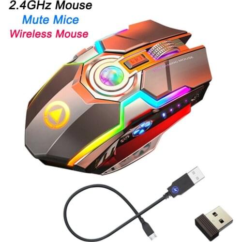 RGB Wireless Mute Mouse Breathing Light 2.4GHz Wireless Mice 1600DPI Mouse With USB Receiver Gamer For Computer PC Laptop QBMY