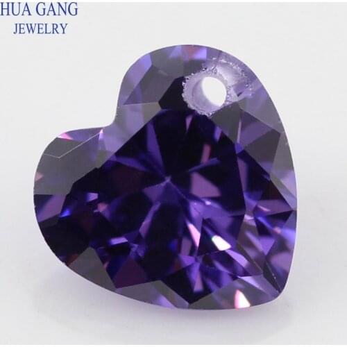 Single Hole AAAAA Heart Shape Purple Cubic Zirconia Stone For Jewelry Making 4x4~12x12mm High Quality CZ
