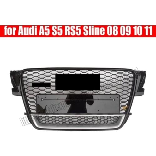 For audi a5 / s5 b8 2008 2009 2010 2011 For rs5 style sport front hex mesh honeycomb grill gloss black cover