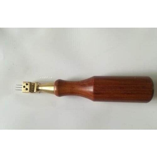 Piano tuning tool, pin header, three needles, straight head, mahogany handle, copper head