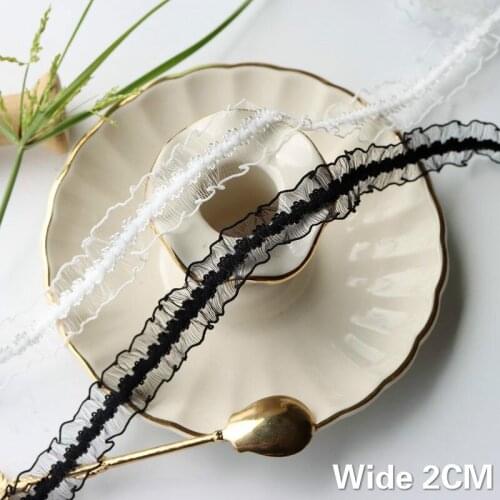 2CM Wide Exquisite Stretch Lace White Black Elastic Ruffle Trim Embroidered Ribbon Garment Collar Neck DIY Sewing Embellishments