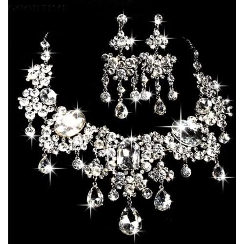 Classic Bridal Jewelry Sets Luxury Crystals Bride Wedding Necklace Earrings Set Party Prom Formal Occasion Jewelry Jewellery New