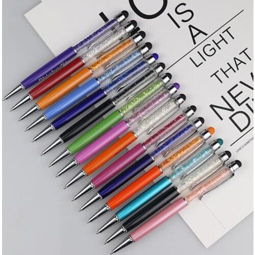 Manufacturers creative metal touch screen crystal pen touch control rotary pen water drill pen capacitance ball point pen