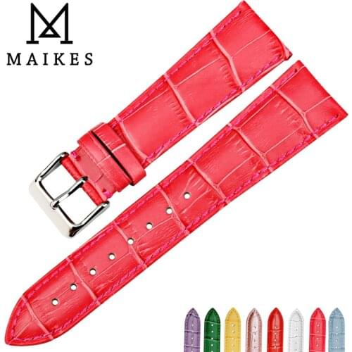 MAIKES Genuine Leather Wristband Trendy Rose Red Watch Band Changeable Watch Strap 12 14 16 17 18 19 20 22 mm Watch Accessories