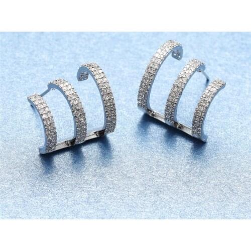 Minimalist Female White Crystal Stone Earrings Rose Gold Silver Color Stud Earrings Cute Bridal Small Wedding Earrings For Women